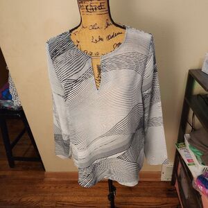 Banana Republic Womens Black White Abstract Wave Sheer Blouse Office Chic Small